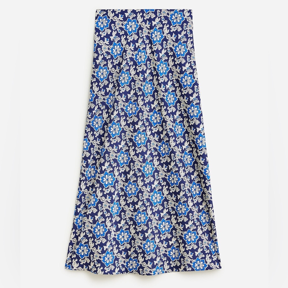 J. Crew Gwyneth Slip Midi Skirt Navy Blue Floral Size XS Extra Small NWT